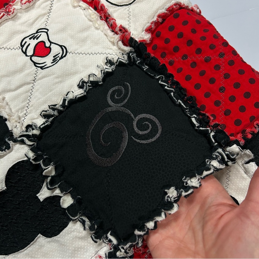 Hand Crafted Red, Black, and White Patchwork Throw - Picture 5 of 10